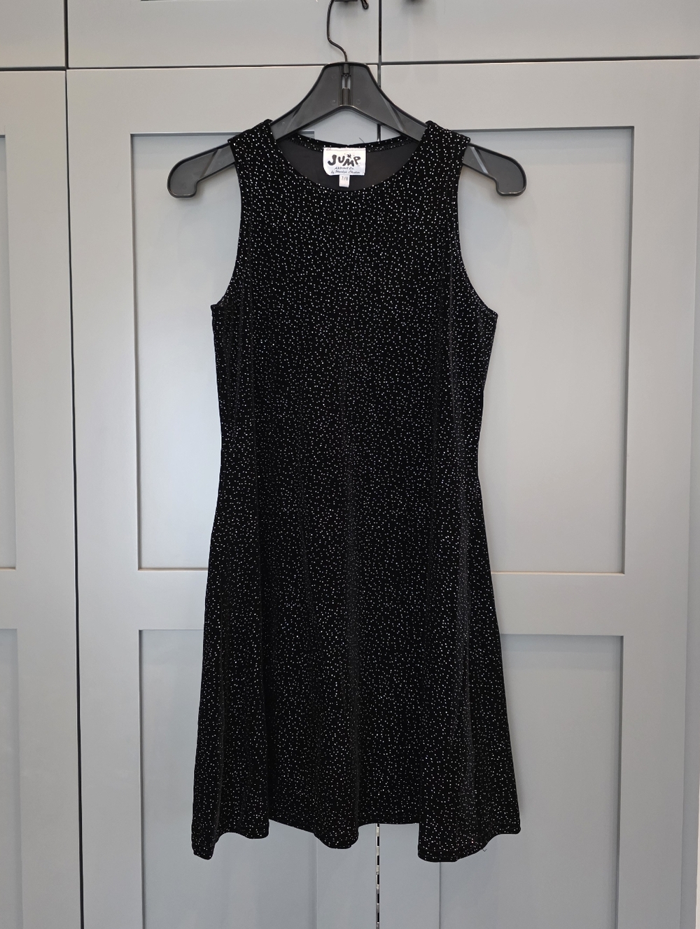 Vintage 90’s Y2K Jump Black Velvet Glitter Skater Dress Whimsigoth Grunge Sz 7/8